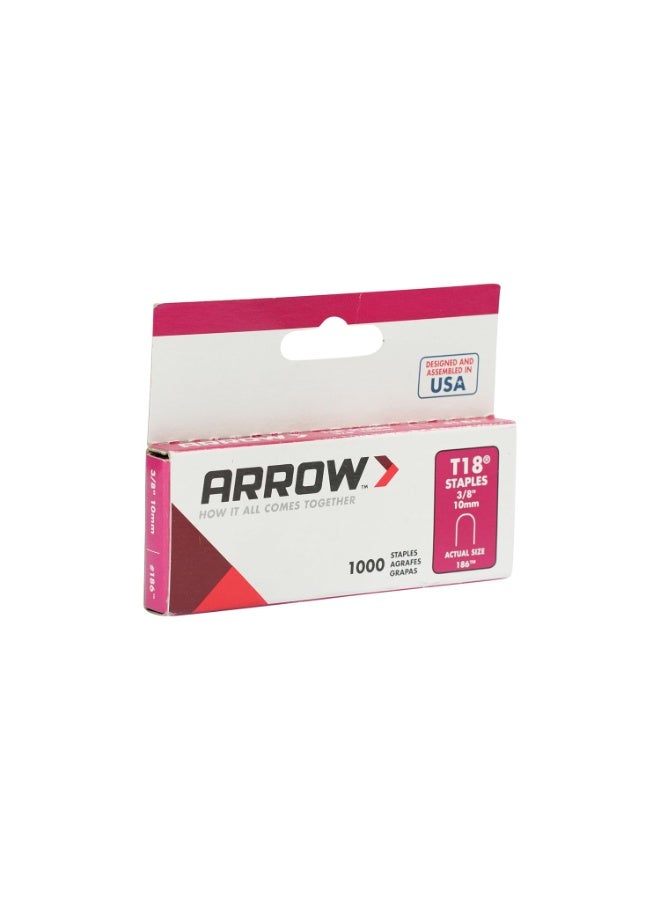 Arrow Fastener سهم 186 T18 بطول ساق 3/8 بوصة، حجم تاج 3/16 بوصة، دبابيس 1,000 عدد - Image 2