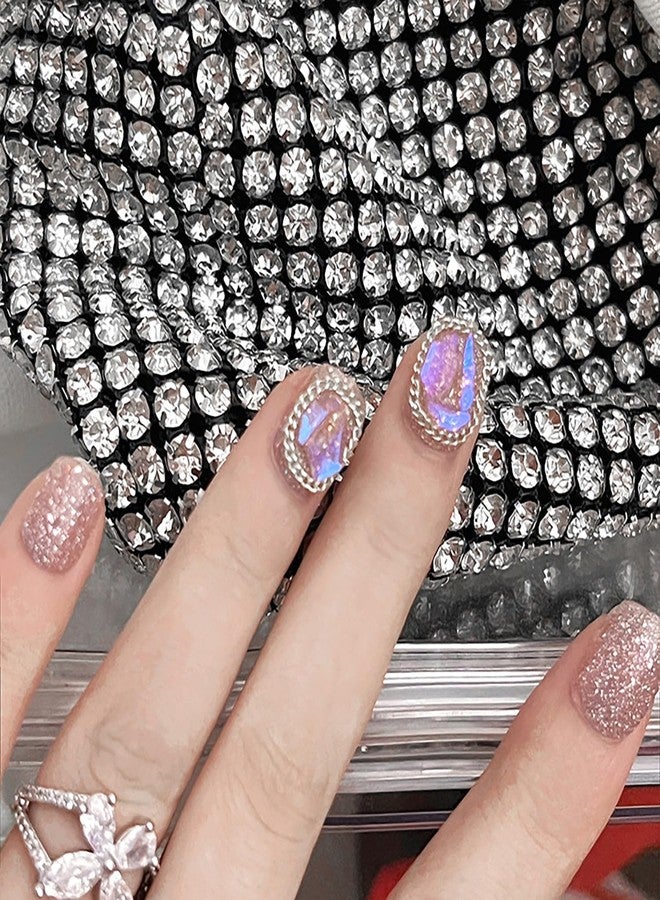 Vezocim Press on Nails Short Square 24Pcs Glitter Press on Nails Coffin with Chains Gems Designs Glossy Full Cover Acrylic Short False Nails Glue Fingernails Artificial Fake Nails for Women Girls - Image 1