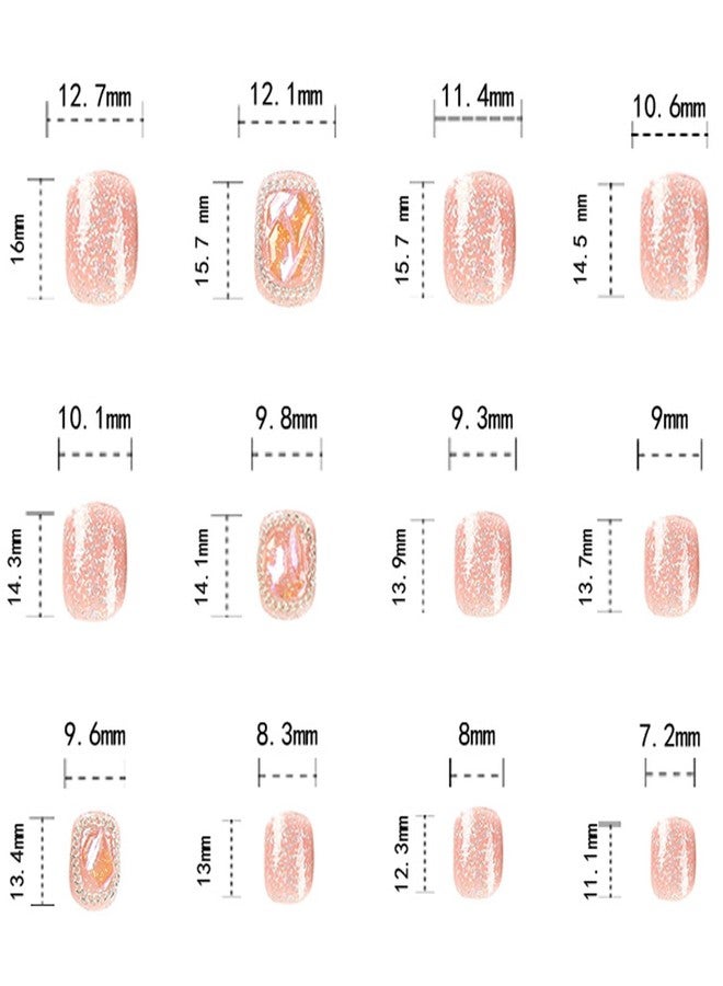 Vezocim Press on Nails Short Square 24Pcs Glitter Press on Nails Coffin with Chains Gems Designs Glossy Full Cover Acrylic Short False Nails Glue Fingernails Artificial Fake Nails for Women Girls - Image 3