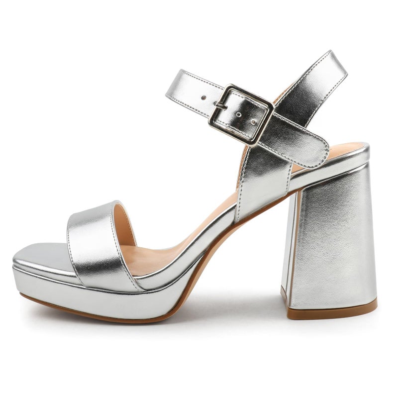 JOY IN LOVE Women's Chunky Platform High Heels Ankle Strap Block Heel Sandals Silver Matte US8.5 - Image 5