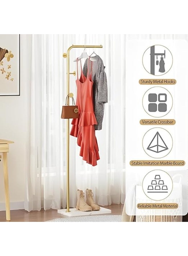 DUNISO Metal Coat Rack Freestanding, Coat Stand With 3 Hooks,Clothing Rack with Natural Marble Base, Space-Saving,Stable and Durable，for Entryway, Living Room,Bedroom, Office - Image 2