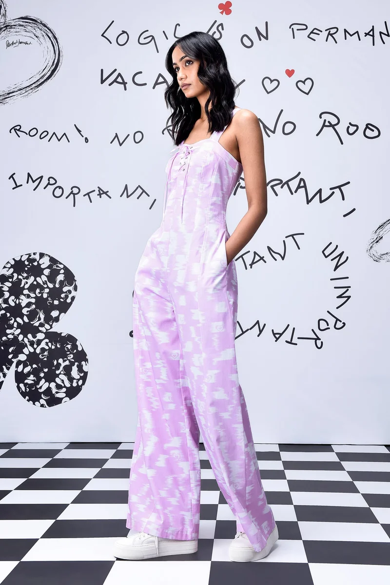 Genes Lecoanet Hemant Ikkat Check Relaxed Fit Dungaree- Smoothie Pink