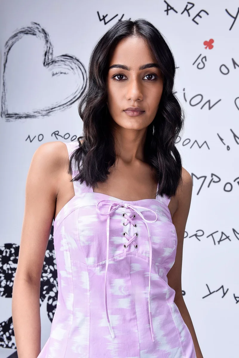 Genes Lecoanet Hemant Ikkat Check Relaxed Fit Dungaree- Smoothie Pink