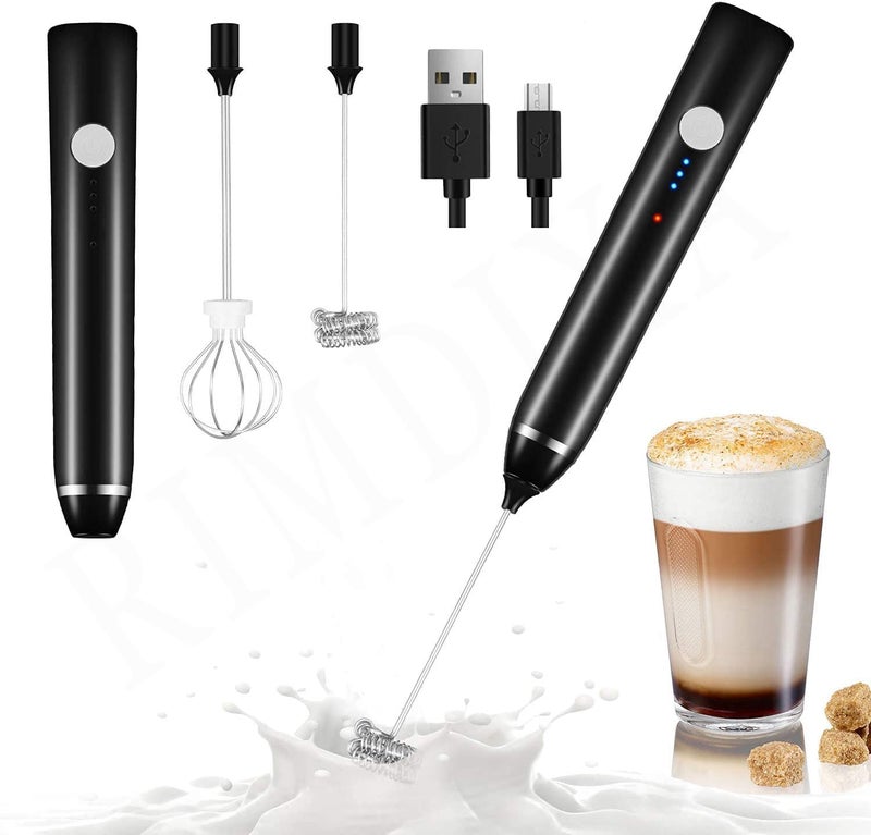 RIMDIXA ريمديكسا خلاط حليب محمول قابل لإعادة الشحن USB 3 أوضاع سرعة مصغر صانع رغوة الحليب مع 2 رأس خفق مختلف لخفق القهوة لاتيه كابتشينو شوكولاتة ساخنة بيض - Image 1