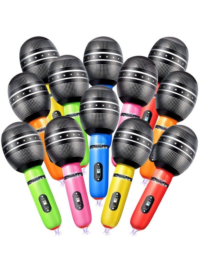 Zhanmai 12 Pieces Inflatable Microphones Blow Up Microphone Plastic Microphone Props Blow Up Microphones Toys For Musical Concert Themed Party Role Play Stage Birthday Decoration Supplies (Random Colors) - Image 2