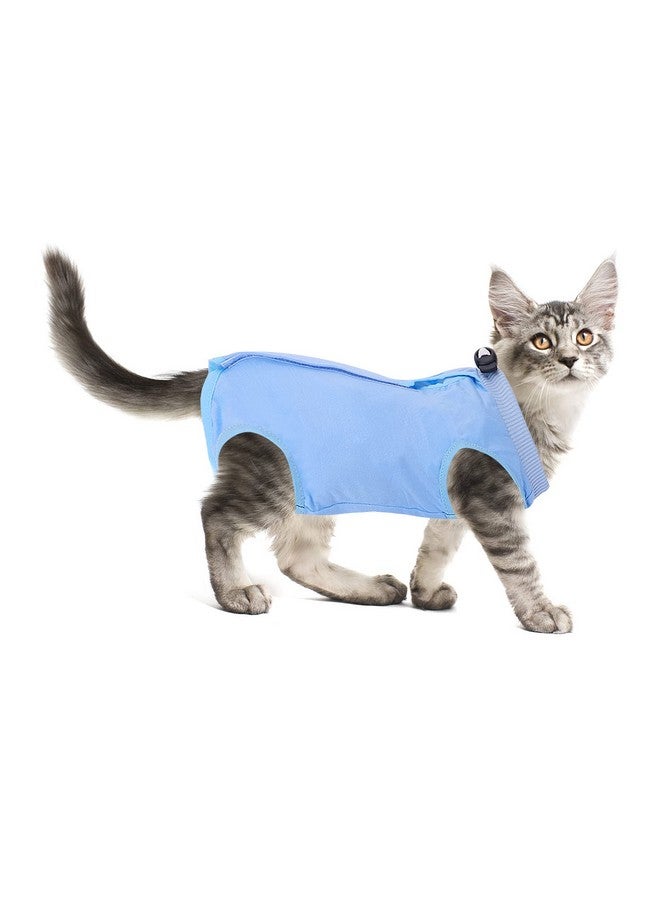 مولين بدلة تعافي احترافية للقطط من مولين لجروح البطن أو أمراض الجلد، بديل طوق إلكتروني بعد الجراحة للقطط، بدلة بيجامة مضادة لللعق، بدلة تعافي للقطط الصغيرة بعد الجراحة (أزرق، مقاس متوسط) - Image 1