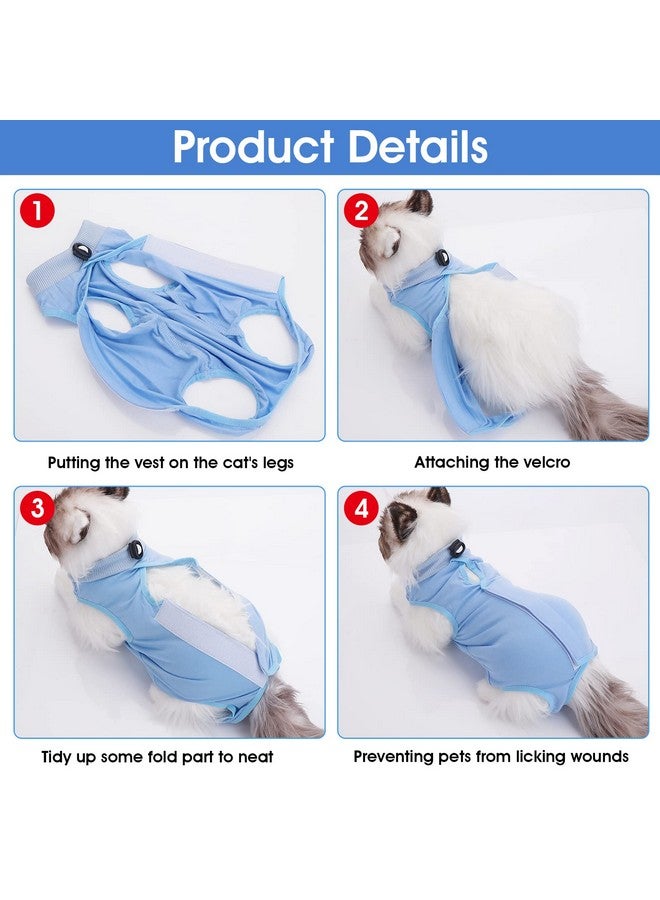 مولين بدلة تعافي احترافية للقطط من مولين لجروح البطن أو أمراض الجلد، بديل طوق إلكتروني بعد الجراحة للقطط، بدلة بيجامة مضادة لللعق، بدلة تعافي للقطط الصغيرة بعد الجراحة (أزرق، مقاس متوسط) - Image 5