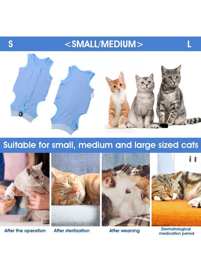 مولين بدلة تعافي احترافية للقطط من مولين لجروح البطن أو أمراض الجلد، بديل طوق إلكتروني بعد الجراحة للقطط، بدلة بيجامة مضادة لللعق، بدلة تعافي للقطط الصغيرة بعد الجراحة (أزرق، مقاس متوسط) - Image 3