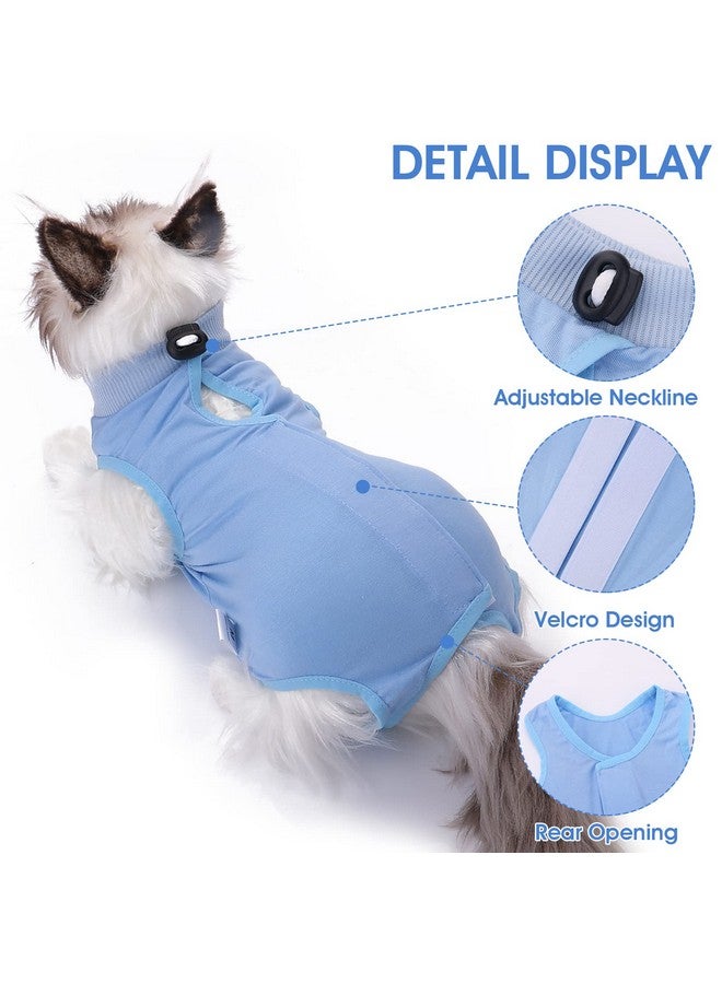 مولين بدلة تعافي احترافية للقطط من مولين لجروح البطن أو أمراض الجلد، بديل طوق إلكتروني بعد الجراحة للقطط، بدلة بيجامة مضادة لللعق، بدلة تعافي للقطط الصغيرة بعد الجراحة (أزرق، مقاس متوسط) - Image 4