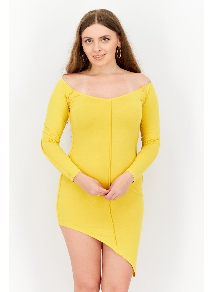 I SAW IT FIRST - Women Solid Mini Dress, Yellow - Image 1