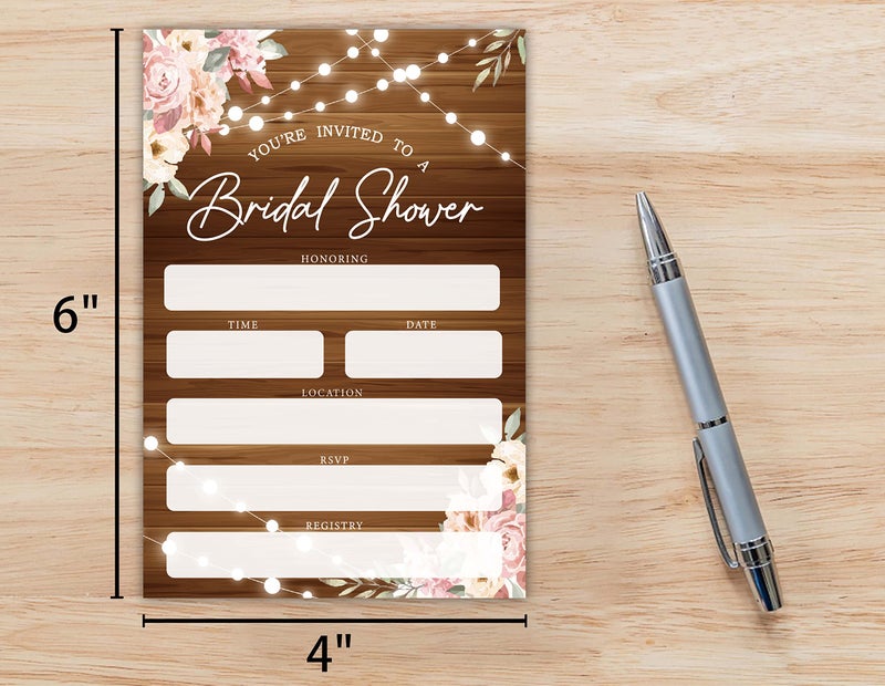 Huastatewolf Bridal Shower Invitations, Rustic Wood Pink Floral Wedding Shower Invites For Bridal Shower, Engagement Party, Wedding Party, 25 Invitations Cards and Envelopes (yqk01) - Image 3