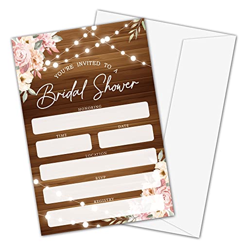 Huastatewolf Bridal Shower Invitations, Rustic Wood Pink Floral Wedding Shower Invites For Bridal Shower, Engagement Party, Wedding Party, 25 Invitations Cards and Envelopes (yqk01) - Image 1