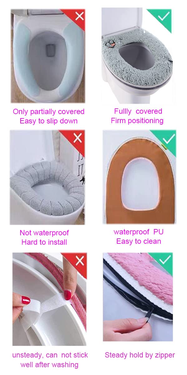 CIZZ Warm Plush Washable Thicken Toilet Seat Cover Pads Mat with Handle and Zipper (Gray) - Image 5