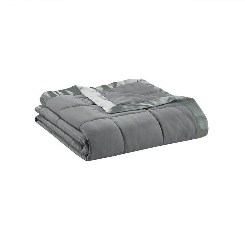 Madison Park Windom Down Alternative Blanket, Premium 3M Scotchgard Moisture Wicking Treatment, Lightweight and Soft Bed Cover For All Season, Satin Trim, Charcoal Full/Queen - Image 1