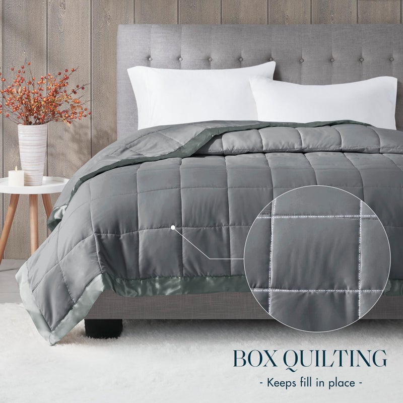 Madison Park Windom Down Alternative Blanket, Premium 3M Scotchgard Moisture Wicking Treatment, Lightweight and Soft Bed Cover For All Season, Satin Trim, Charcoal Full/Queen - Image 3
