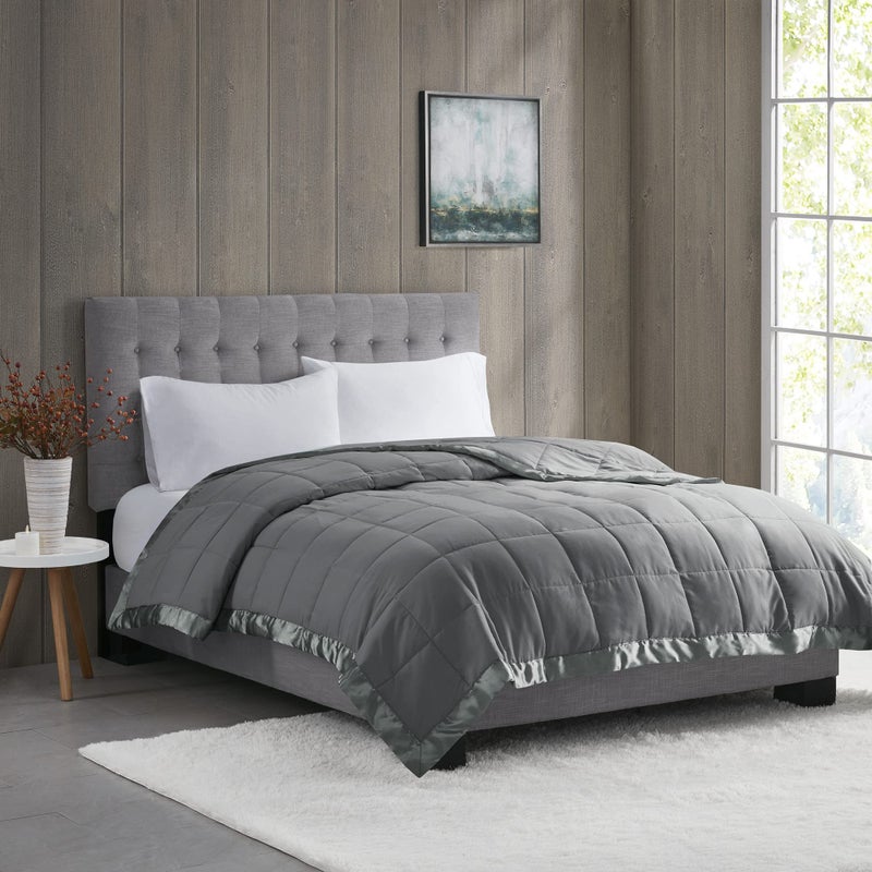 Madison Park Windom Down Alternative Blanket, Premium 3M Scotchgard Moisture Wicking Treatment, Lightweight and Soft Bed Cover For All Season, Satin Trim, Charcoal Full/Queen - Image 5