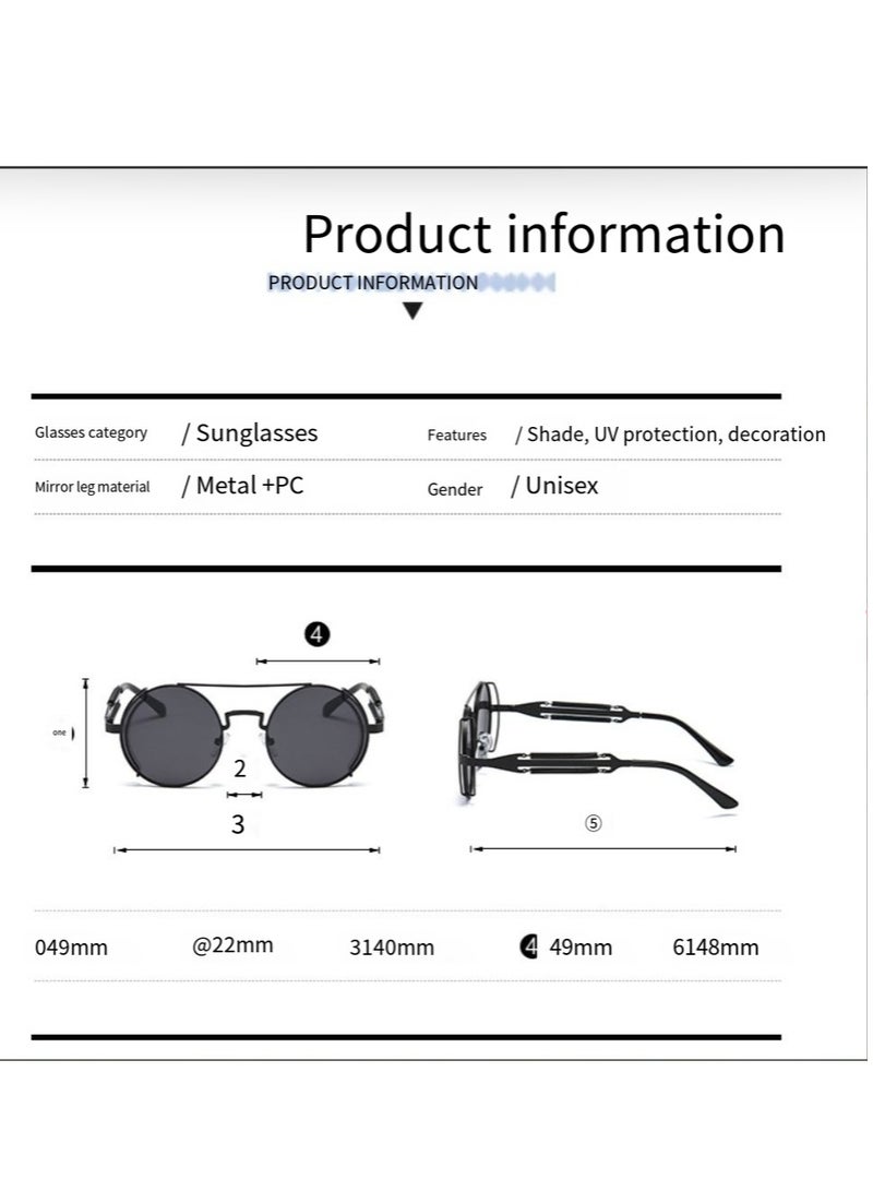 general New women's and men's sunglasses fashion personality steam punk glasses trendy color film retro round metal frame sunglasses - Image 3