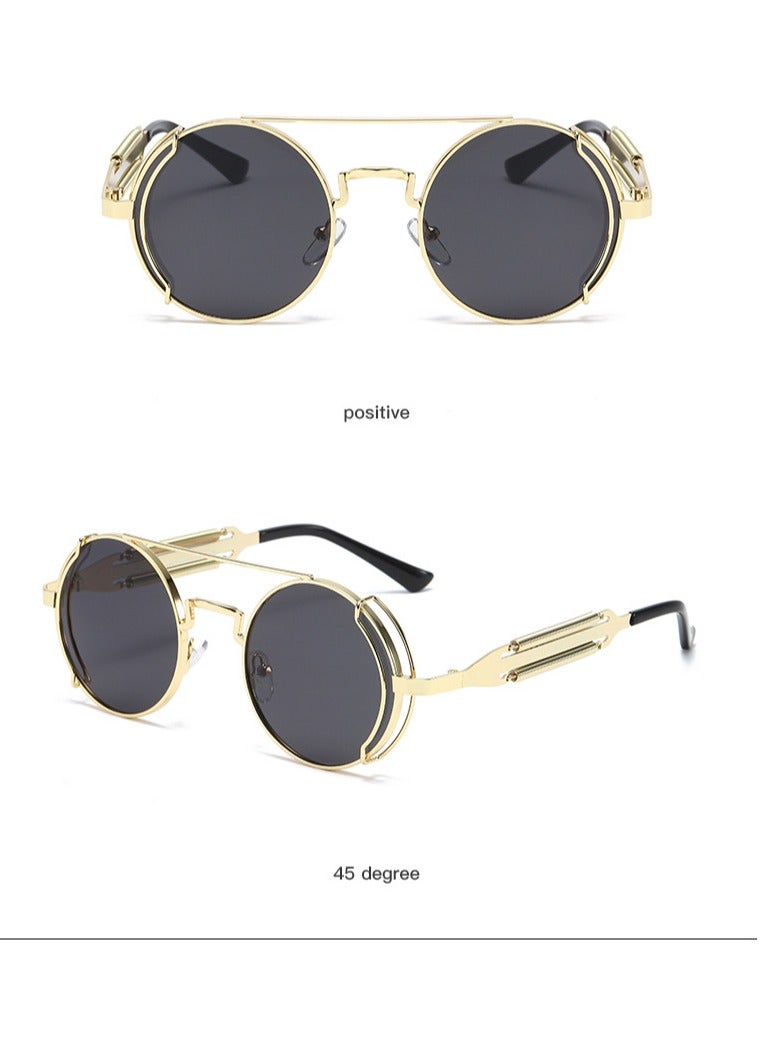 general New women's and men's sunglasses fashion personality steam punk glasses trendy color film retro round metal frame sunglasses - Image 2