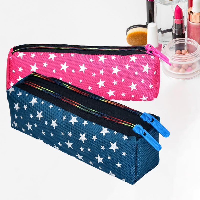 Kuber Industries Makeup Pouch | Rexine Cosmetic Pouch | Jewellery Utility Pouch | Toiletry Pouch for Girls | Travel Makeup Pouch for Girls | Storage Makeup Bag | Star Makeup Pouch | Pack of 2 | Multi - Image 1