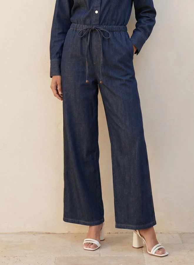 Denim Straight Fit Drawstring Waist Cotton Pants