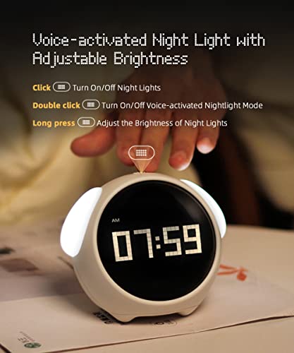 MikoDream Kids Alarm Clock, Dual Alarm Setting, Adjustable Brightness Night Light, Voice-Activated,Temperature Detection, Wake-up Alarm Clock, Toy and Gift for Toddler, Children, Students, Boys&Girls - Image 5