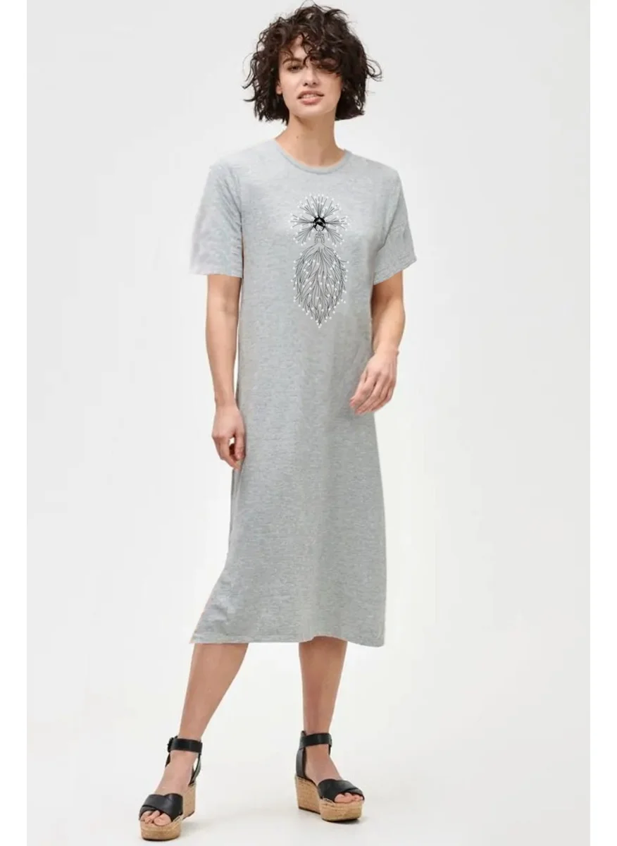 Rock&Roll Star Princess Gray Short Sleeve Combed Cotton Long Dress