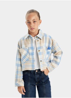 DeFacto Checkered Button-Up Long-Sleeve Crop Shirt with Pockets by Styli  - Image 3