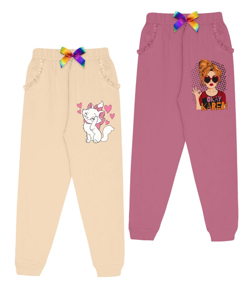 KYDA KIDS® Cotton Printed Regular Fit Track Pants for Girls (Pack of 2) - Image 1