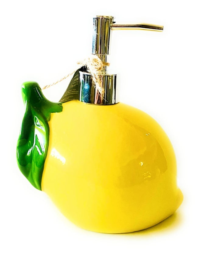 CERAMIC LEMON SHAPED SOAP DISPENSER LOTION DISPENSER FOR KITCHEN OR BATHROOM COUNTERTOPS