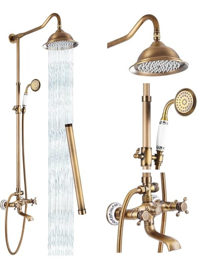 YD Luxury Rainfall Shower Set Wall Mounted Bathroom Shower System with Hand Shower Mixer Tap Dual Control Vintage Style Bath Shower Set - Image 1