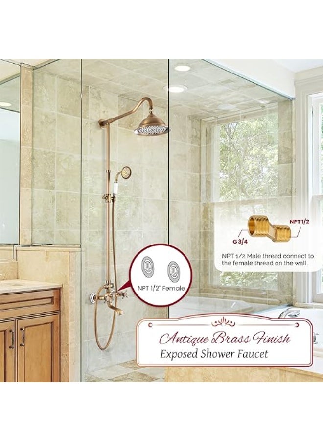 YD Luxury Rainfall Shower Set Wall Mounted Bathroom Shower System with Hand Shower Mixer Tap Dual Control Vintage Style Bath Shower Set - Image 2