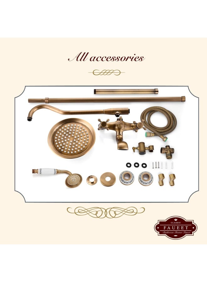 YD Luxury Rainfall Shower Set Wall Mounted Bathroom Shower System with Hand Shower Mixer Tap Dual Control Vintage Style Bath Shower Set - Image 3