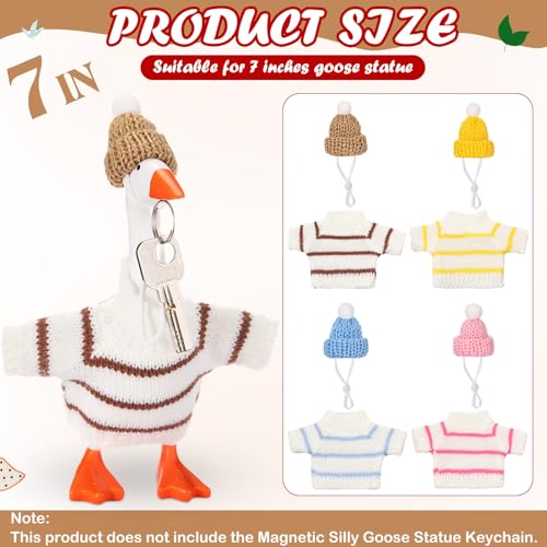 SilTriangle 4 Set 7 Inch Mini Desk Goose Knitted Outfits Cute Magnetic Goose Key Holder Multiple Colors Clothes for Home Office Magnetic Duck Statue Table Desk Key Holder Decor GiftsLight Stripes - Image 5