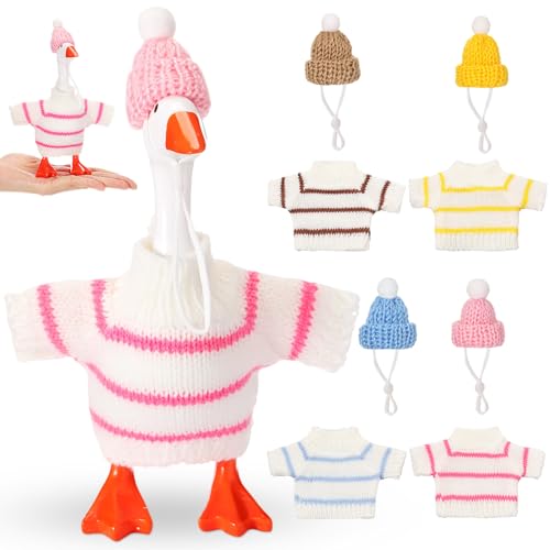 SilTriangle 4 Set 7 Inch Mini Desk Goose Knitted Outfits Cute Magnetic Goose Key Holder Multiple Colors Clothes for Home Office Magnetic Duck Statue Table Desk Key Holder Decor GiftsLight Stripes - Image 1