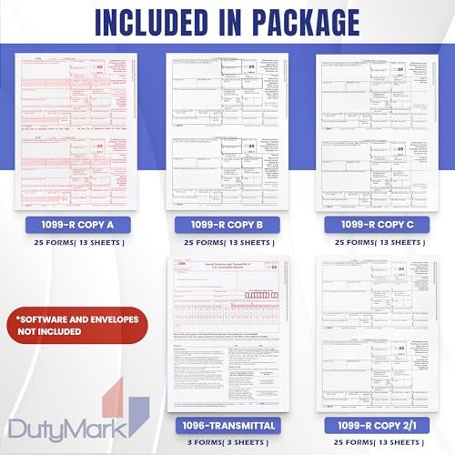 Dutymark 1099-R Tax Forms 2025 (distributions) 25 Sets of 4-Part, Laser Forms, Federal and State Copies (2 Forms on a Sheet) with 3 1096 Transmittals, 2025 - Image 3