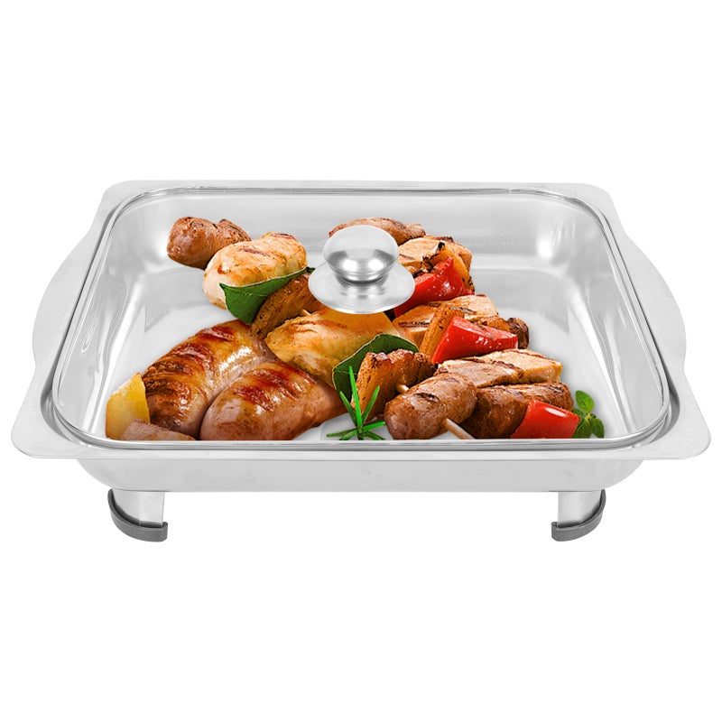 Covered Buffet Tray Stainless Steel Buffet Serving Tray Rectangular Canteen Tray Large Capacity Tray - Image 2