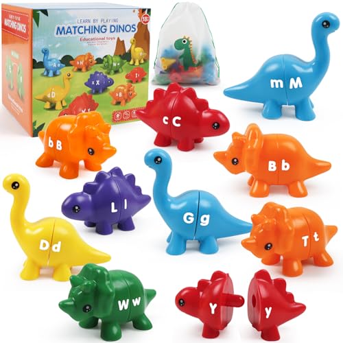 GKDOMS 26 PCS Alphabet Dinosaurs Matching Toy Toddlers ABC Learning Dinosaurs with Uppercase Lowercase Match and Snap Fine Motor Game Preschool Learning Activities Thank You Valentines Gifts for Kids - Image 1