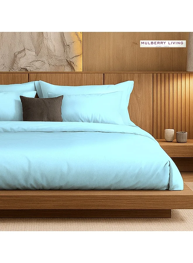 MULBERRY LIVING Silken Berry Art Silk Satin - 300 TC King Fitted Bedsheet Set - 1 Sheet 180x200x30 cm / 2 Pillow Covers: 50x75 cm - Light Blue