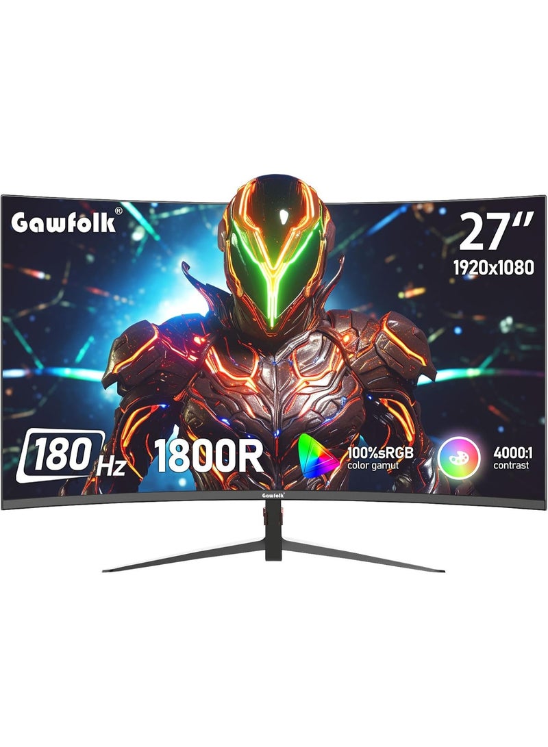 Gawfolk 27 inch Curved Gaming Monitor 180Hz FHD(1920x1080) 1800R - Image 1