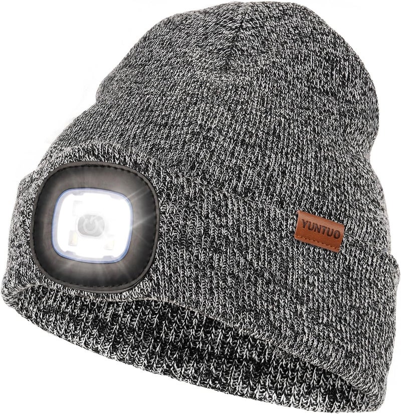 YunTuo Store LED Beanie with The Light, Unisex USB Rechargeable Headlamp Winter Knitted Cap Gifts for Men Dad Husband Him - Image 1