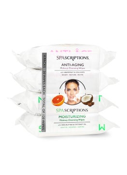 Spascriptions Cleansing Makeup Removal Wipes Bulk  Great for travel toiletries  120 Count 4Pack AntiAgingMoisturizing