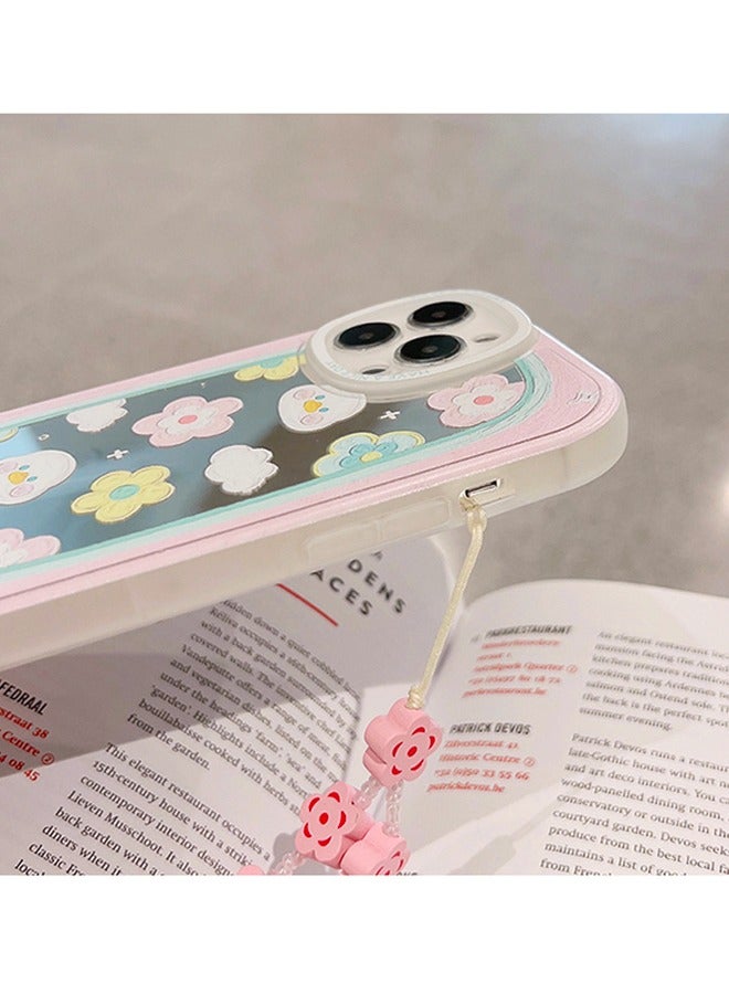 iPhone 14 Pro Mirror Case Cover with Lovely Cartoon pattern Protective Anti-scratch Anti-fingerprint Anti-lose Lanyard Wrist Strap Cover for Outdoor Makeup for Girl Women - Image 5