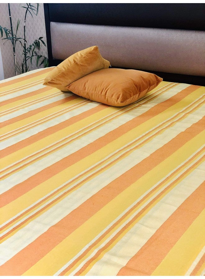 RANGBHAR Handloom Cotton Single Bedsheet Without Pillow Covers, Woven Striped Bedcover, 60 x 90 inch, Yellow,210 TC - Image 4