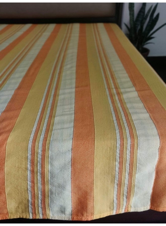 RANGBHAR Handloom Cotton Single Bedsheet Without Pillow Covers, Woven Striped Bedcover, 60 x 90 inch, Yellow,210 TC - Image 5
