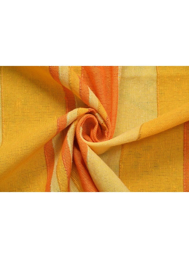 RANGBHAR Handloom Cotton Single Bedsheet Without Pillow Covers, Woven Striped Bedcover, 60 x 90 inch, Yellow,210 TC - Image 3