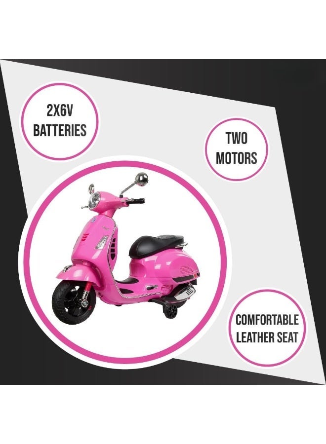 Vespa Electric Ride On Scooter Bike - 12V - Pink - Image 3