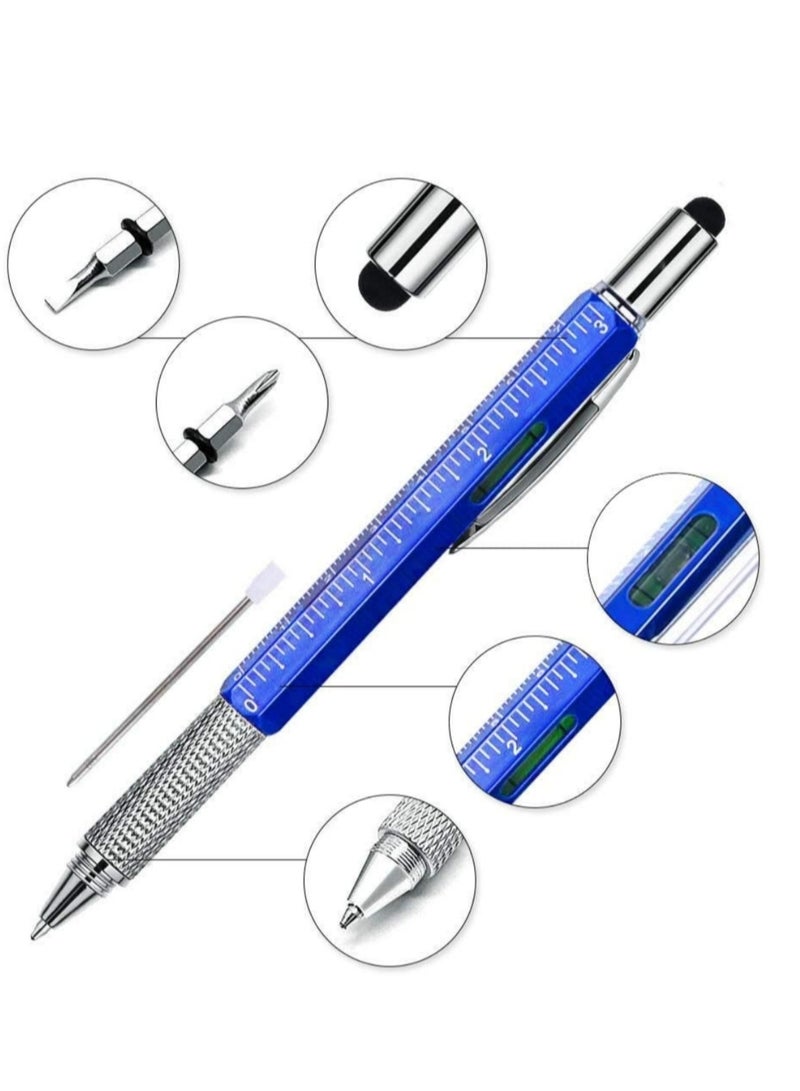 قلم المهندس و المقاول السعودي 6 في 1 متعدد الوظائف مفيد فيه أدوات البناء في جيبك او في مكتبك يحتوي قلم حبر ناشف و مسطرة سم او بوصه و ميزان و مفك برغي عادي و مفك برغي مربع و قلم للهواتف و الأجهزه اللوحية لا يحتاج إلى بطارية و ممكن هديه لطيفة لون ازرق - Image 1