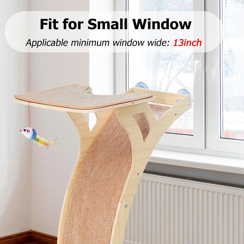 Caloreduce Cat Window Perch with Scratcher Ramp, 48" Climbing Tree Suctions Cups to Window Maximum Hold Up to 45lb, Wood Kitty Bed for Small Window (Drilling-Free) - Image 2