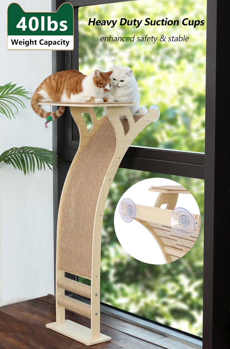 Caloreduce Cat Window Perch with Scratcher Ramp, 48" Climbing Tree Suctions Cups to Window Maximum Hold Up to 45lb, Wood Kitty Bed for Small Window (Drilling-Free) - Image 4