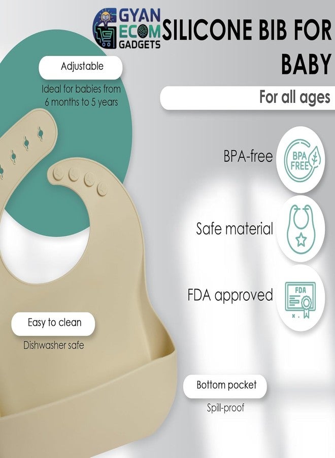 GYAN ECOM GADGETS Silicone Baby Feeding Set Baby Led Weaning Supplies with Suction Bowls, Divided Plates, Adjustable Silicone Bib, Baby Utensils Spoon & Fork, Training Cup Self-Feeding Essentials (6, Beige) - Image 5